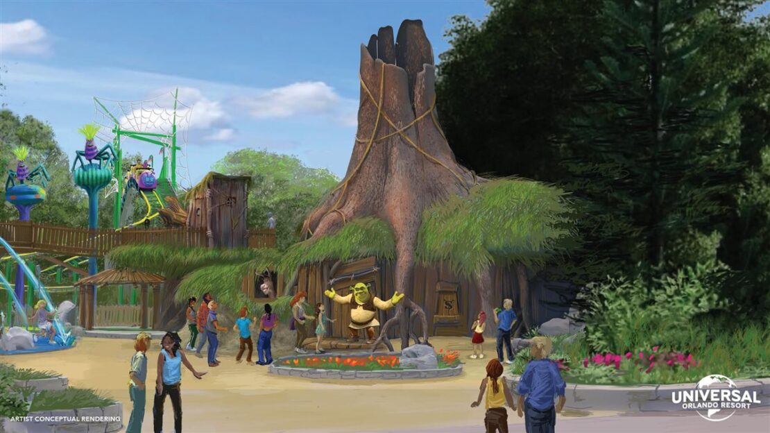 Projeção da área de Shrek no parque da Universal Orlando (divulgação)